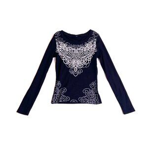 grunge long sleeve top w/ white and grey design